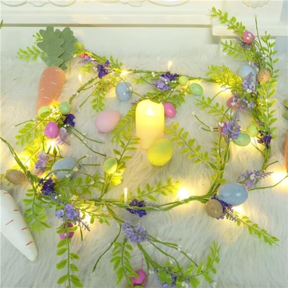 6 FT Easter Garland, Lighted Artificial Garlands with Egg, 20 LED Lights - Picture 7 of 10